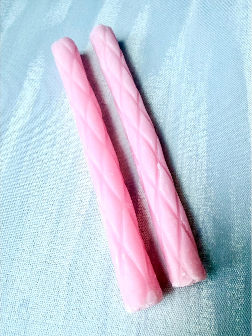 Acute Designs Handmade Rose Pink Twisted Soy Blend Taper Candles Set of 2